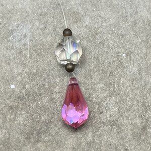 Faceted Pink Icicle Prism with Clear Faceted Bead Suncatcher
